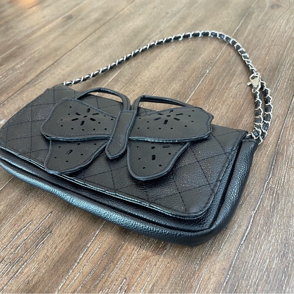 Mini Pouchet Shoulder Bag Crossbody Quilted Butterfly 90’s Y2K Embossed Black - Picture 2 of 7